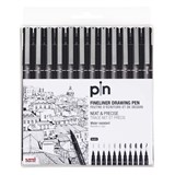 UNI PIN PIN20012P FINELINER PEN DRAWING SET PACK OF 12 BLACK